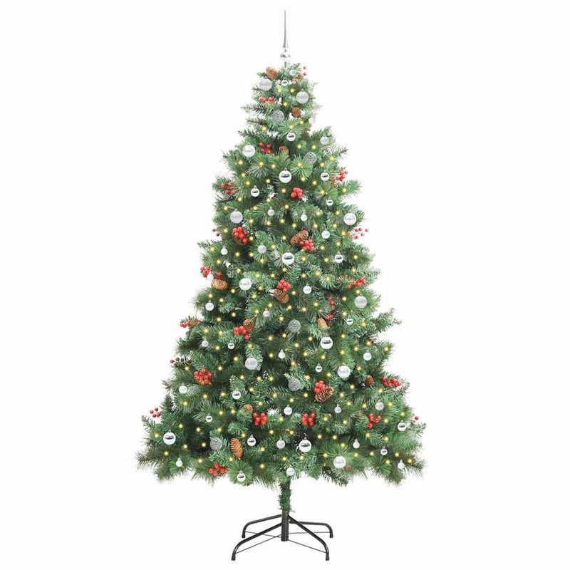 vidaXL Mű karácsonyfa LED -es lámpákkal Zöld 240 cm PVC és fém