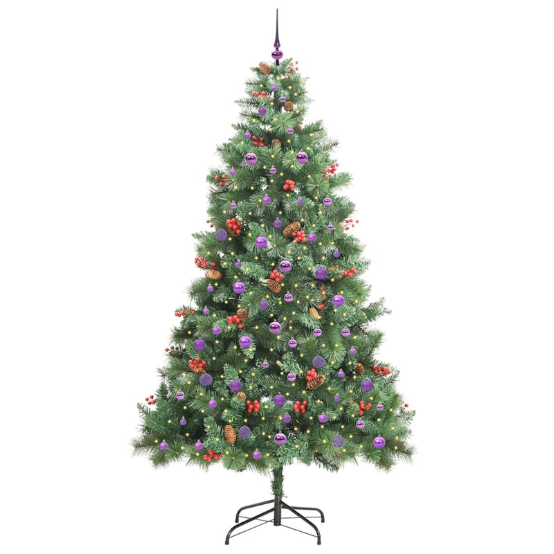 vidaXL Mű karácsonyfa LED -es lámpákkal Zöld 240 cm PVC és fém