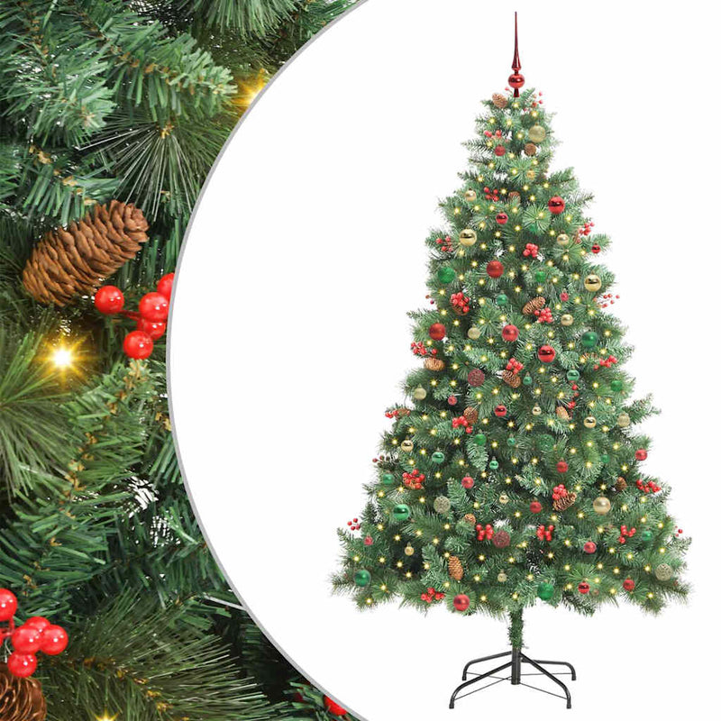 vidaXL Mű karácsonyfa LED -es lámpákkal Zöld 240 cm PVC és fém