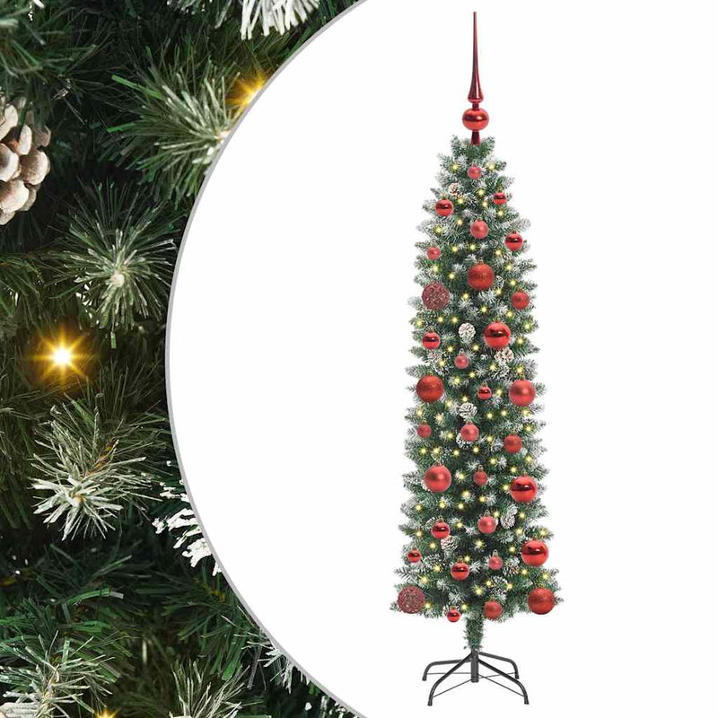 vidaXL Mű Karcsú Karácsonyi Fa 150 LED-del Zöld és fehér 120 cm