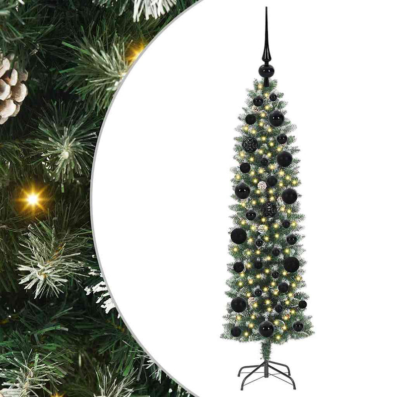 vidaXL Mű Karcsú Karácsonyi Fa 150 LED-del Zöld és fehér 120 cm