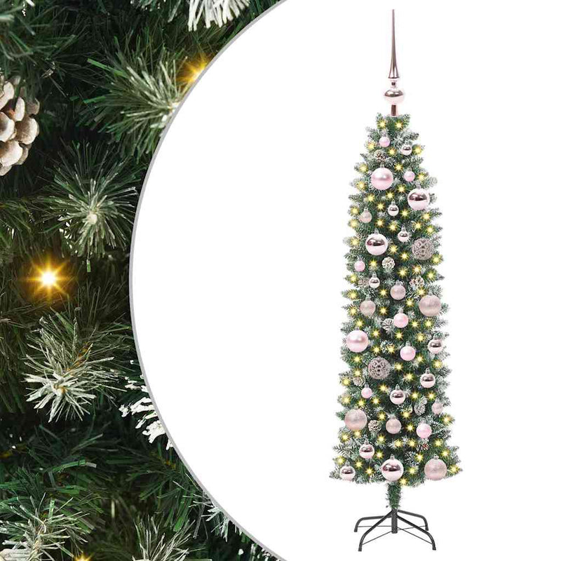 vidaXL Mű Karcsú Karácsonyi Fa 150 LED-del Zöld és fehér 120 cm