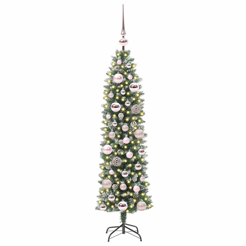 vidaXL Mű Karcsú Karácsonyi Fa 150 LED-del Zöld és fehér 120 cm