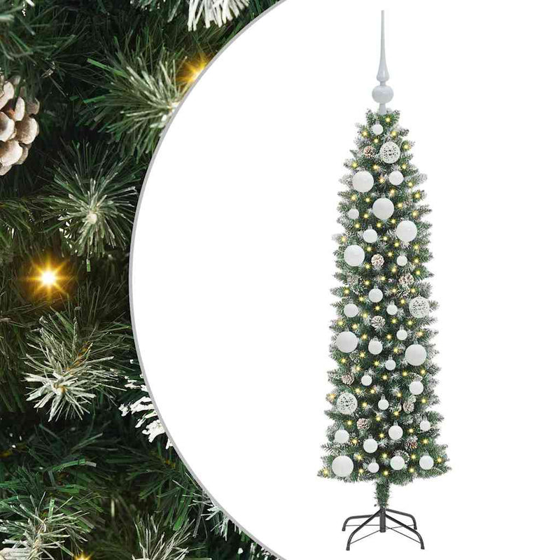 vidaXL Mű Karcsú Karácsonyi Fa 150 LED-del Zöld és fehér 120 cm