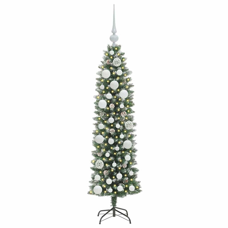 vidaXL Mű Karcsú Karácsonyi Fa 150 LED-del Zöld és fehér 120 cm
