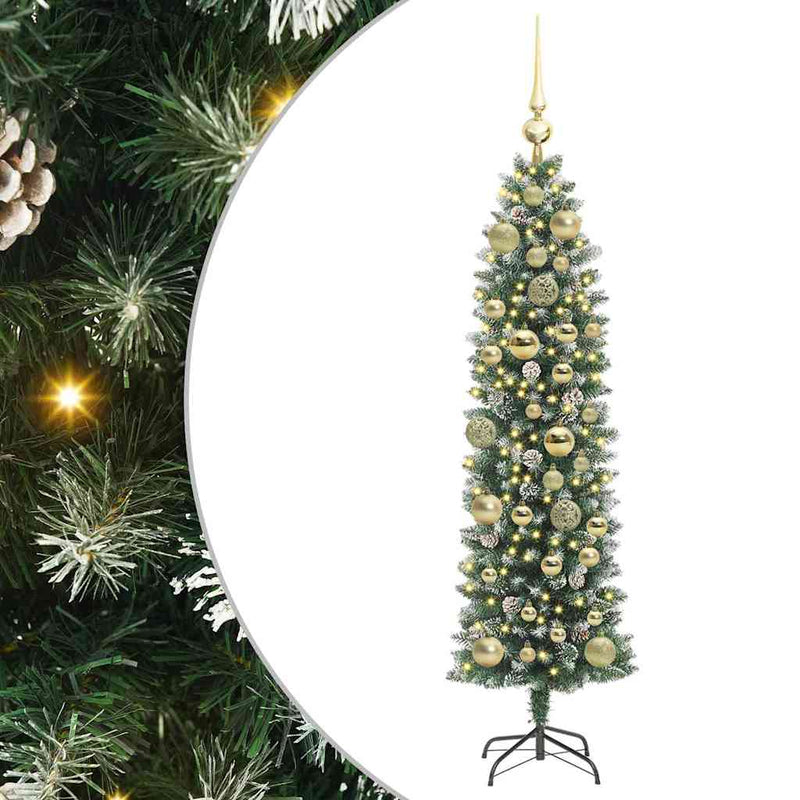 vidaXL Mű Karcsú Karácsonyi Fa 150 LED-del Zöld és fehér 120 cm