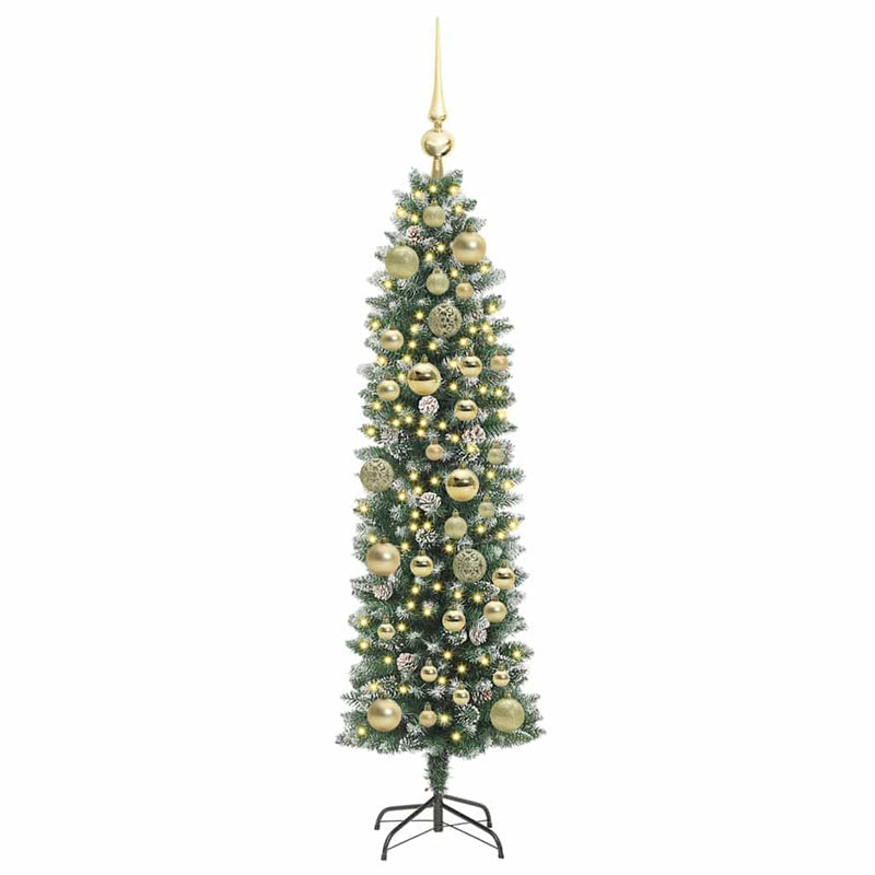 vidaXL Mű Karcsú Karácsonyi Fa 150 LED-del Zöld és fehér 120 cm