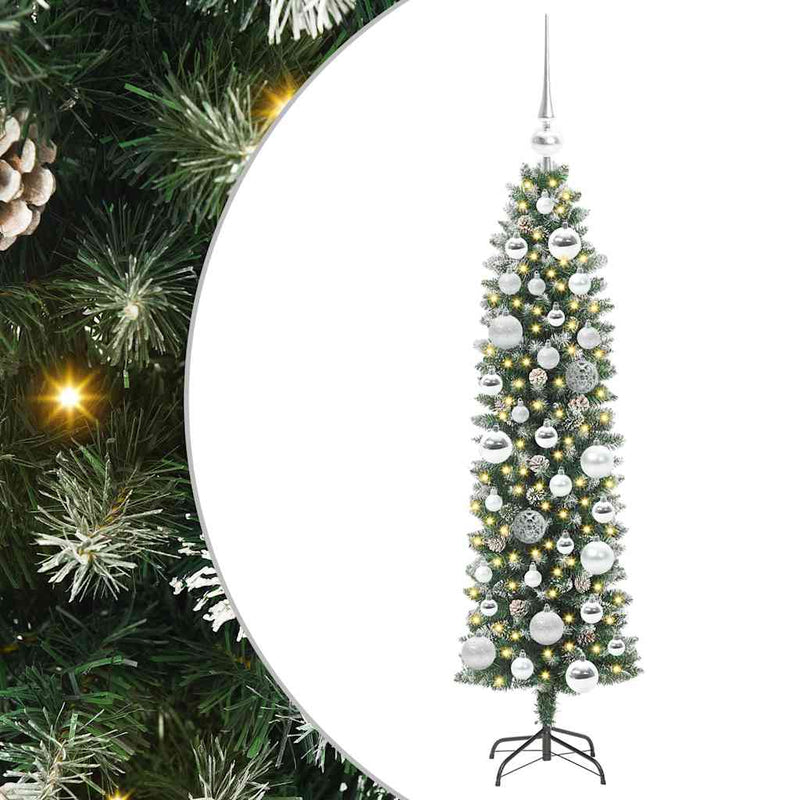 vidaXL Mű Karcsú Karácsonyi Fa 150 LED-del Zöld és fehér 120 cm