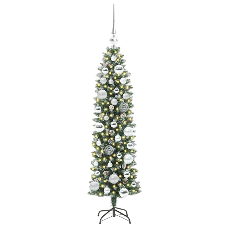 vidaXL Mű Karcsú Karácsonyi Fa 150 LED-del Zöld és fehér 120 cm