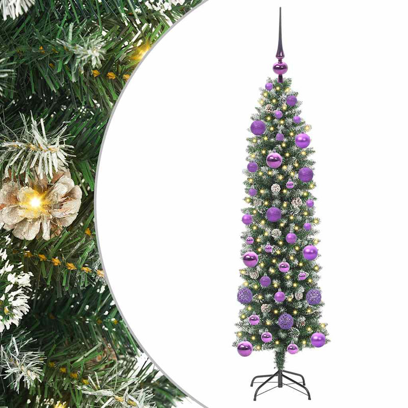 vidaXL Mű Karcsú Karácsonyi Fa 150 LED-del Zöld és fehér 120 cm