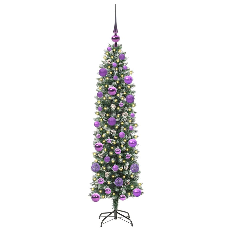vidaXL Mű Karcsú Karácsonyi Fa 150 LED-del Zöld és fehér 120 cm