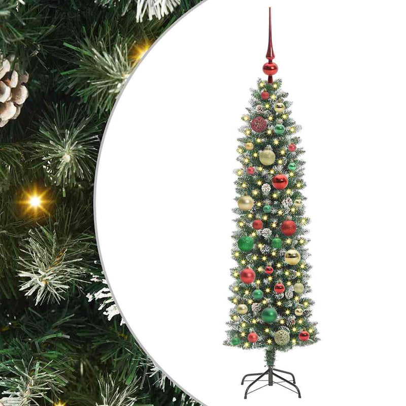 vidaXL Mű Karcsú Karácsonyi Fa 150 LED-del Zöld és fehér 120 cm