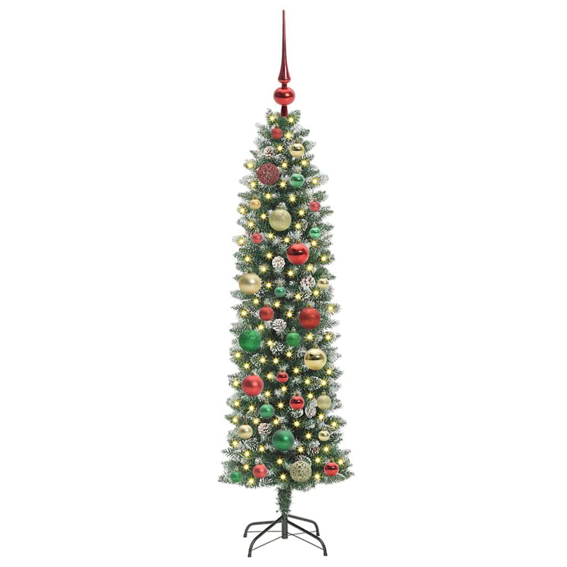 vidaXL Mű Karcsú Karácsonyi Fa 150 LED-del Zöld és fehér 120 cm