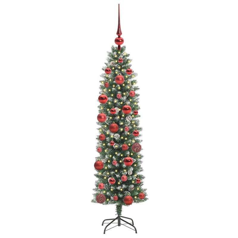 vidaXL Mű Karcsú Karácsonyi Fa 150 LED-del Zöld és fehér 150 cm