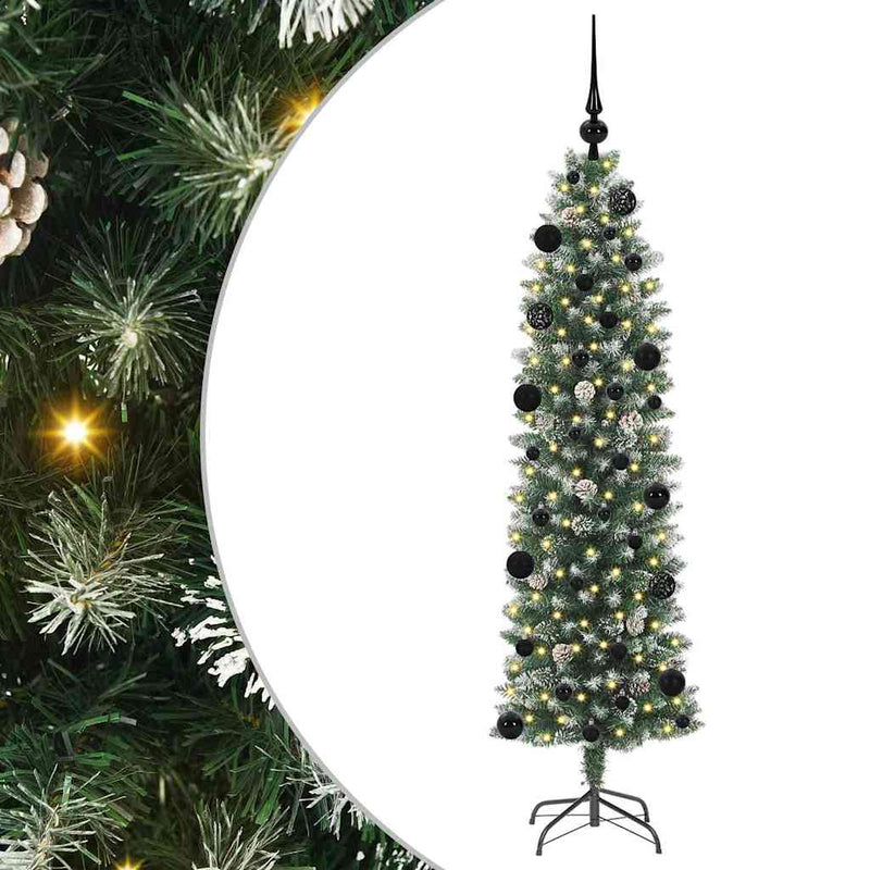 vidaXL Mű Karcsú Karácsonyi Fa 150 LED-del Zöld és fehér 150 cm