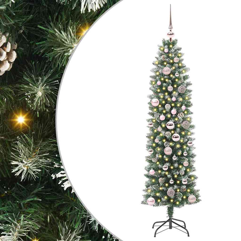 vidaXL Mű Karcsú Karácsonyi Fa 150 LED-del Zöld és fehér 150 cm