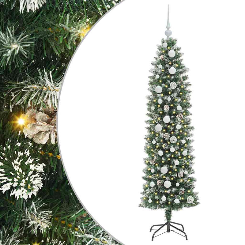 vidaXL Mű Karcsú Karácsonyi Fa 150 LED-del Zöld és fehér 150 cm