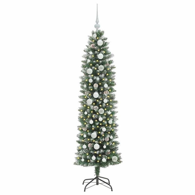 vidaXL Mű Karcsú Karácsonyi Fa 150 LED-del Zöld és fehér 150 cm