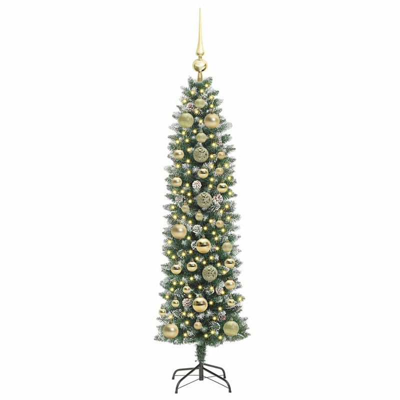 vidaXL Mű Karcsú Karácsonyi Fa 150 LED-del Zöld és fehér 150 cm