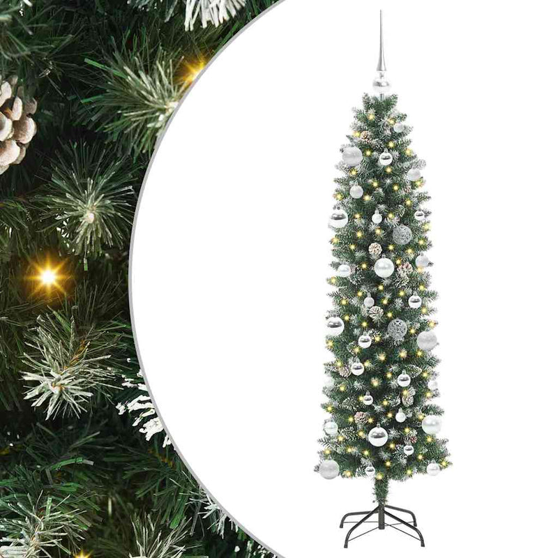vidaXL Mű Karcsú Karácsonyi Fa 150 LED-del Zöld és fehér 150 cm