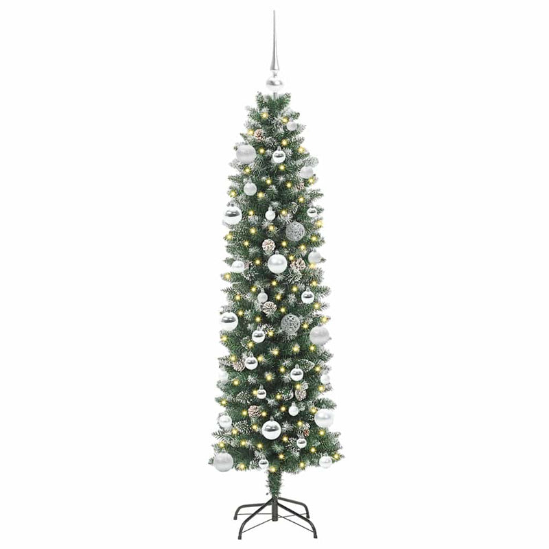 vidaXL Mű Karcsú Karácsonyi Fa 150 LED-del Zöld és fehér 150 cm