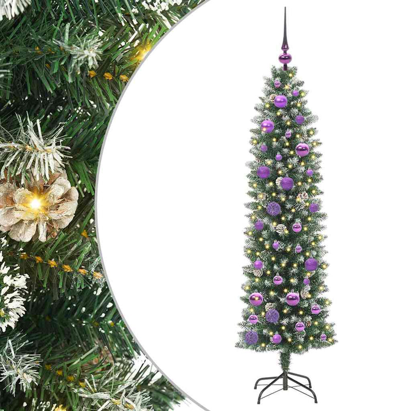 vidaXL Mű Karcsú Karácsonyi Fa 150 LED-del Zöld és fehér 150 cm