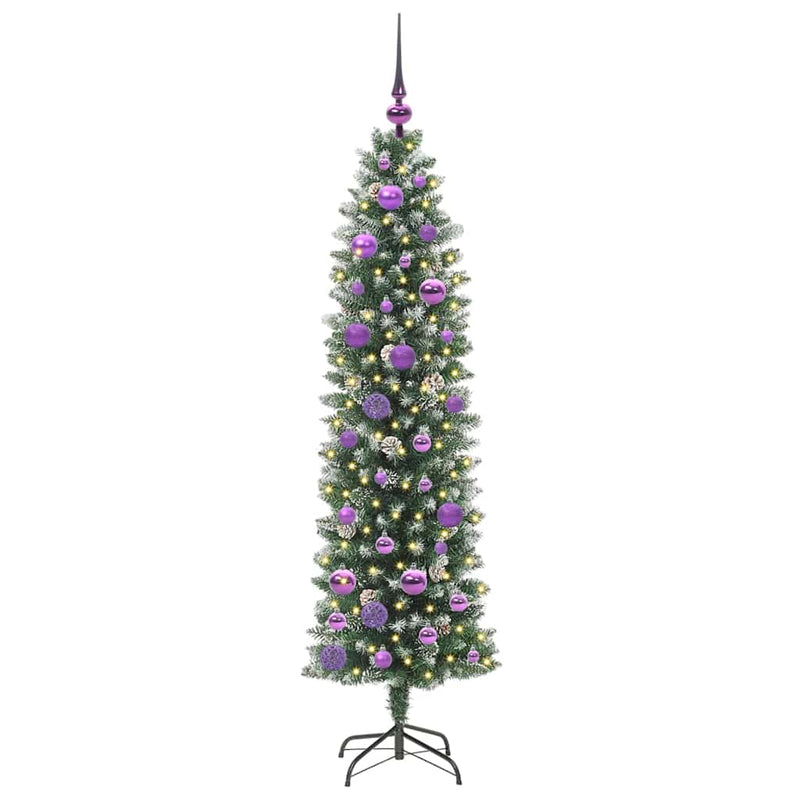 vidaXL Mű Karcsú Karácsonyi Fa 150 LED-del Zöld és fehér 150 cm