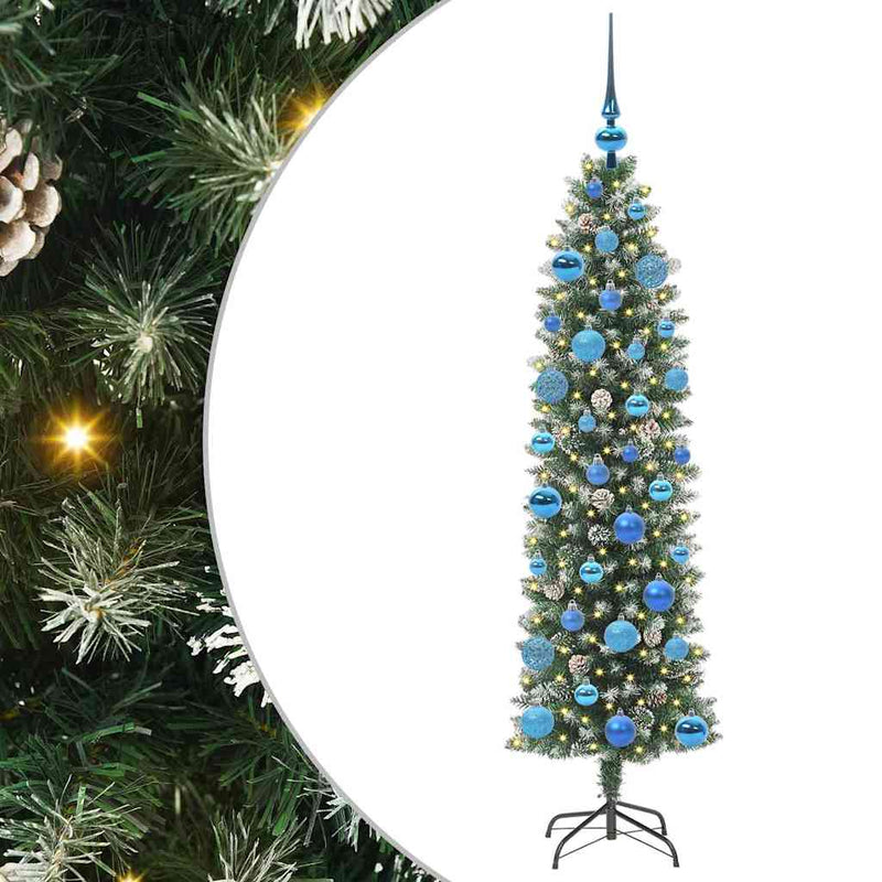 vidaXL Mű Karcsú Karácsonyi Fa 150 LED-del Zöld és fehér 150 cm