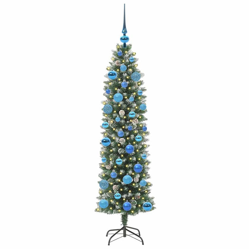 vidaXL Mű Karcsú Karácsonyi Fa 150 LED-del Zöld és fehér 150 cm