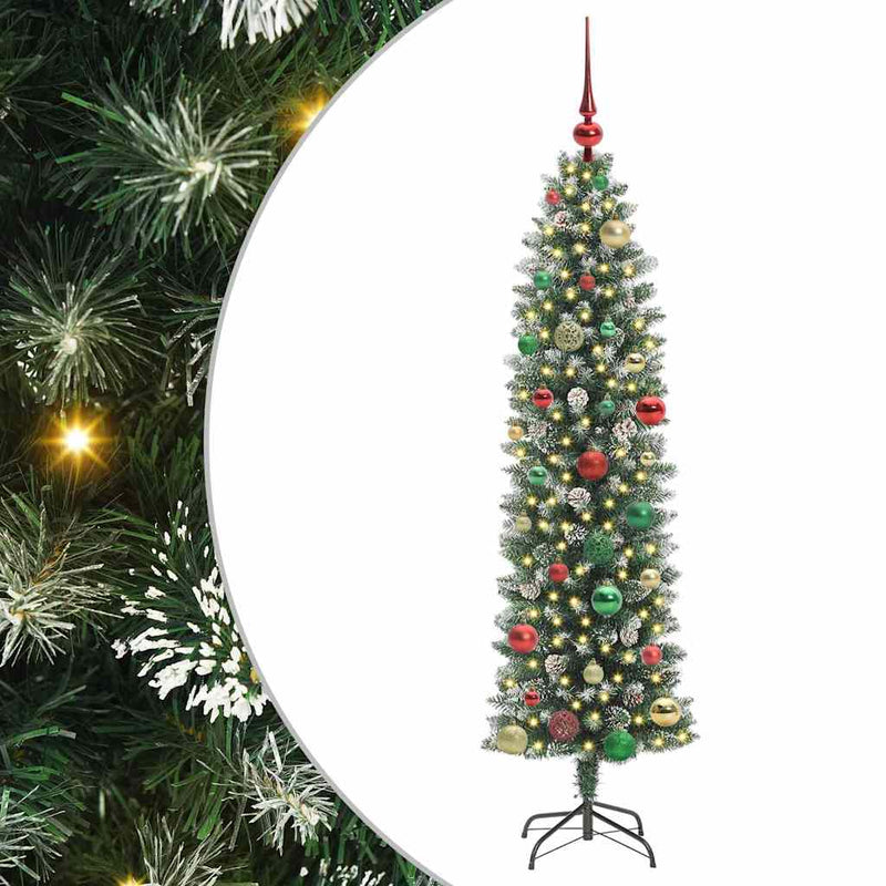 vidaXL Mű Karcsú Karácsonyi Fa 150 LED-del Zöld és fehér 150 cm