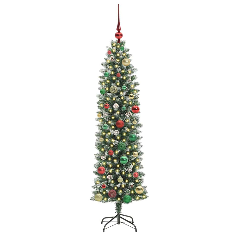 vidaXL Mű Karcsú Karácsonyi Fa 150 LED-del Zöld és fehér 150 cm