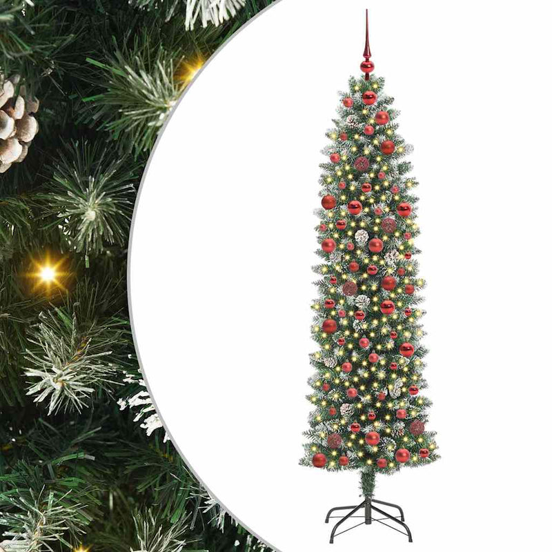 vidaXL Mű Karcsú Karácsonyi Fa 300 LED-del Zöld és fehér 180 cm