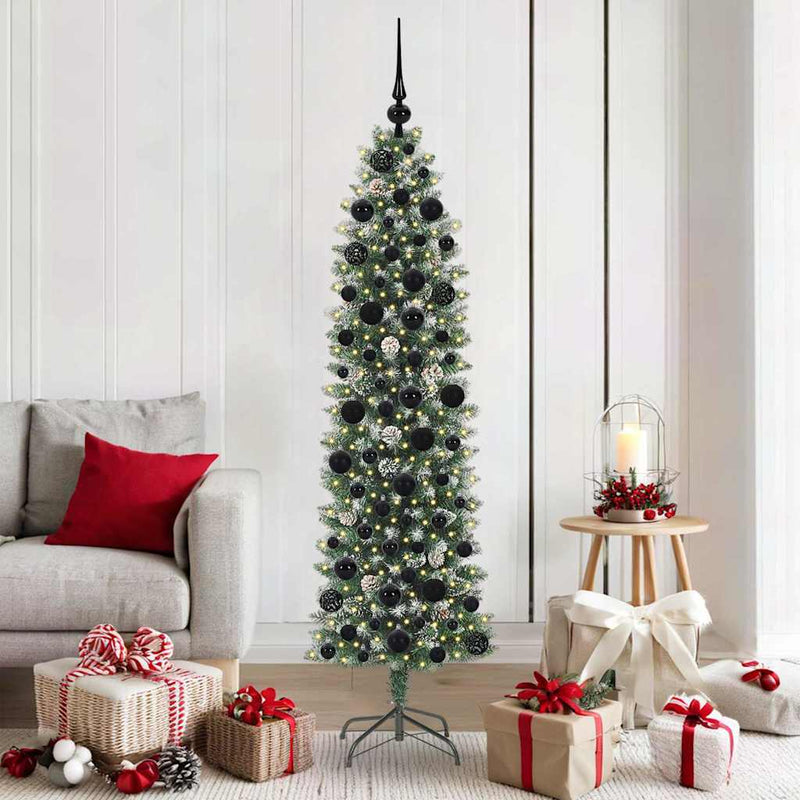 vidaXL Mű Karcsú Karácsonyi Fa 300 LED-del Zöld és fehér 180 cm