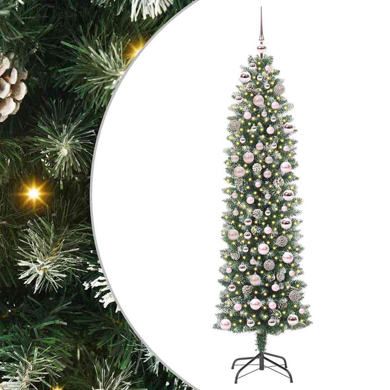 vidaXL Mű Karcsú Karácsonyi Fa 300 LED-del Zöld és fehér 180 cm