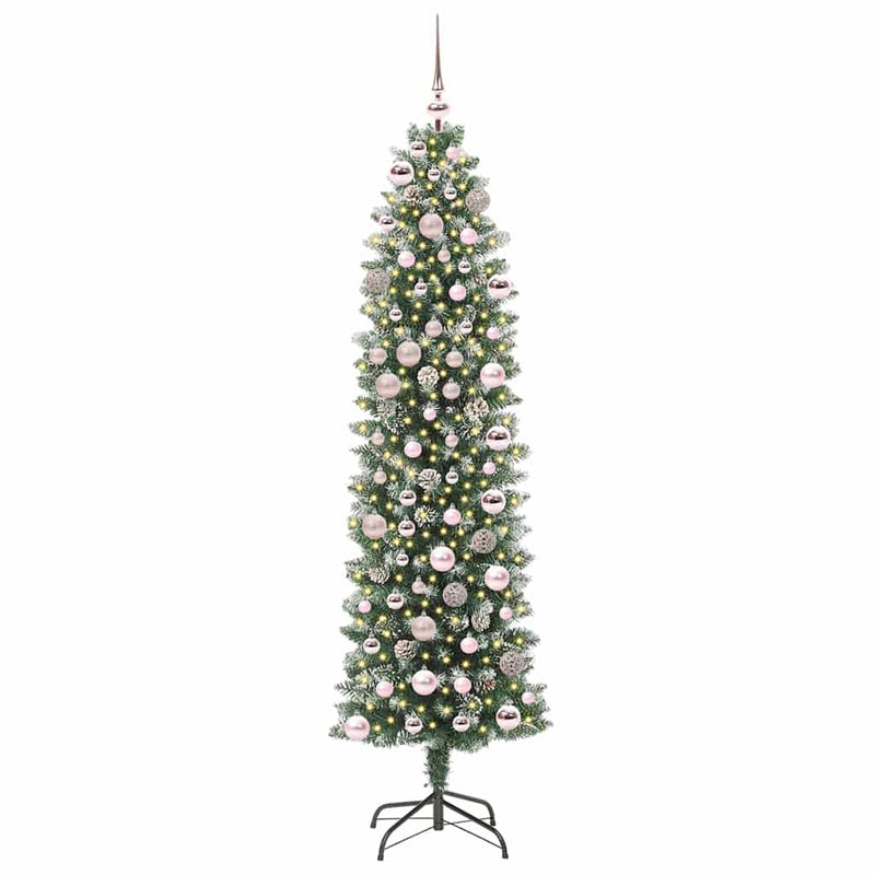 vidaXL Mű Karcsú Karácsonyi Fa 300 LED-del Zöld és fehér 180 cm