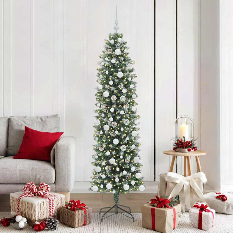 vidaXL Mű Karcsú Karácsonyi Fa 300 LED-del Zöld és fehér 180 cm