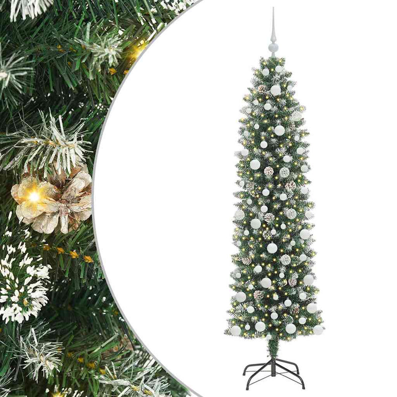 vidaXL Mű Karcsú Karácsonyi Fa 300 LED-del Zöld és fehér 180 cm