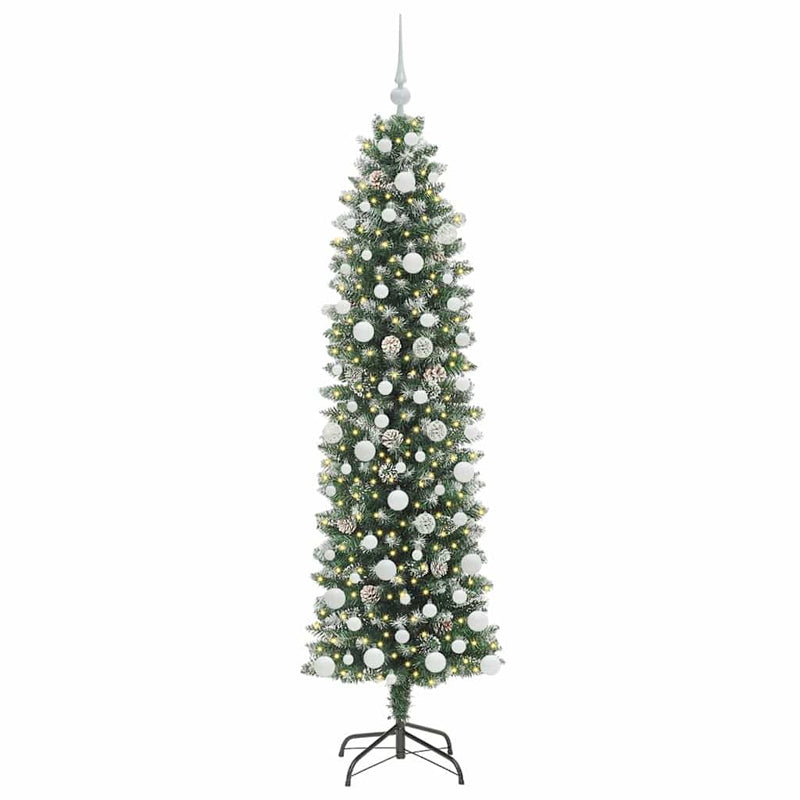 vidaXL Mű Karcsú Karácsonyi Fa 300 LED-del Zöld és fehér 180 cm