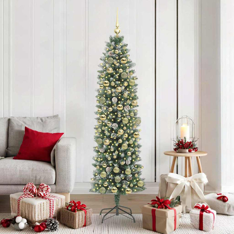 vidaXL Mű Karcsú Karácsonyi Fa 300 LED-del Zöld és fehér 180 cm