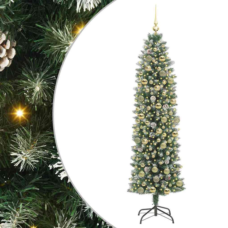 vidaXL Mű Karcsú Karácsonyi Fa 300 LED-del Zöld és fehér 180 cm
