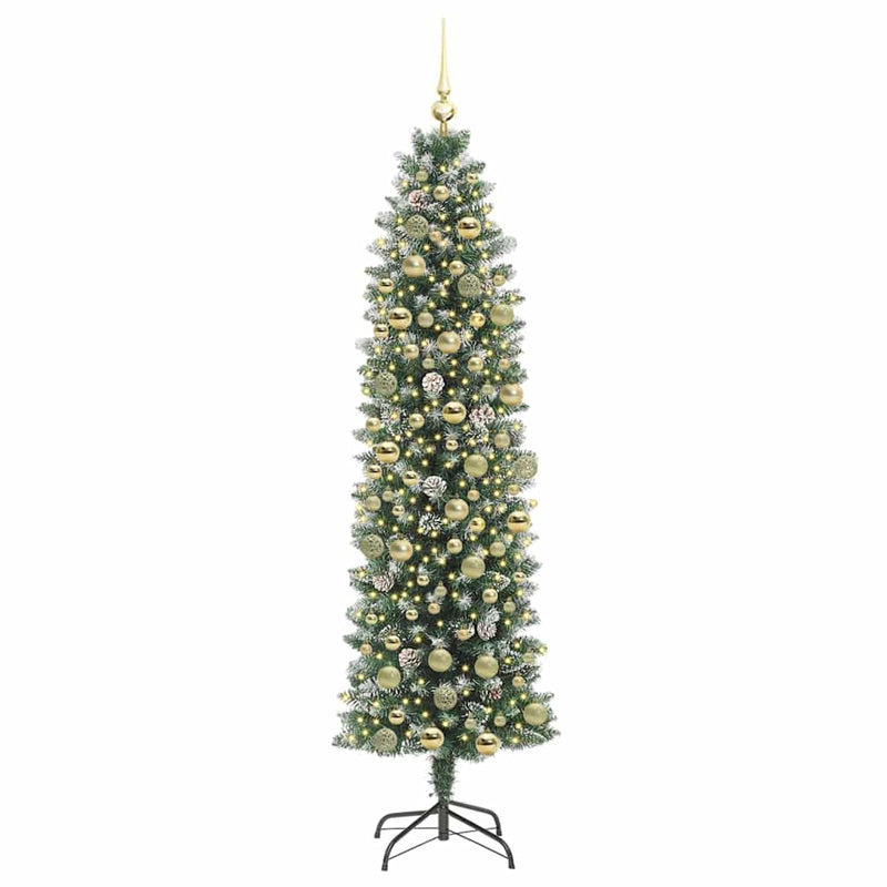 vidaXL Mű Karcsú Karácsonyi Fa 300 LED-del Zöld és fehér 180 cm