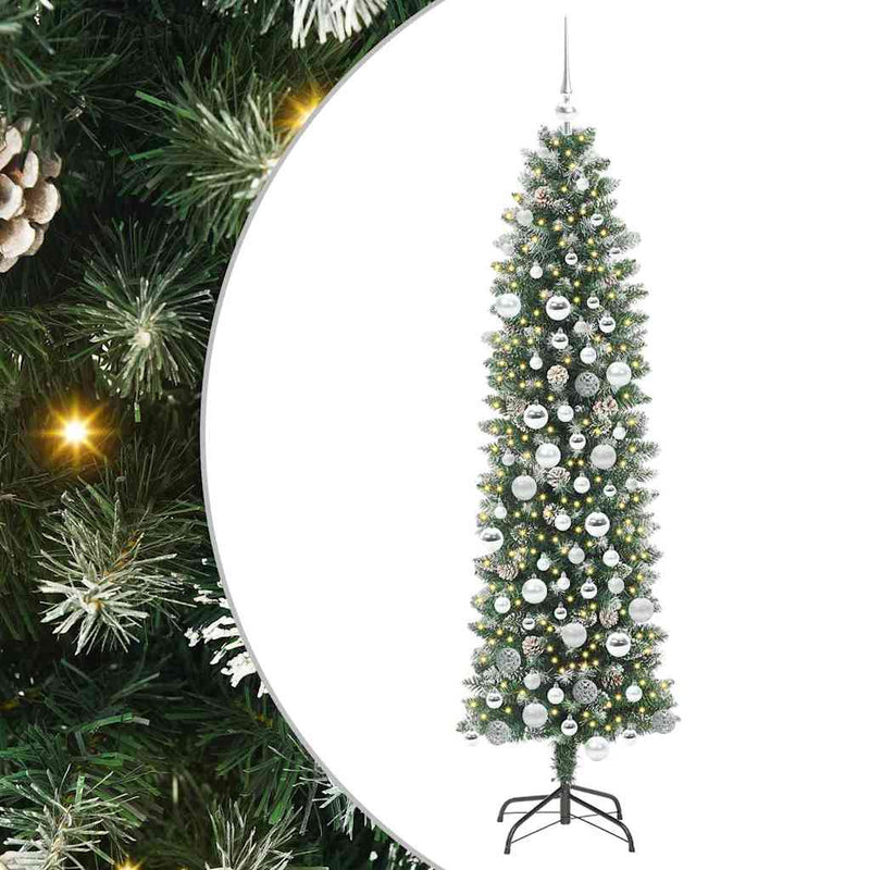 vidaXL Mű Karcsú Karácsonyi Fa 300 LED-del Zöld és fehér 180 cm