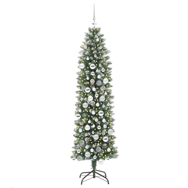 vidaXL Mű Karcsú Karácsonyi Fa 300 LED-del Zöld és fehér 180 cm