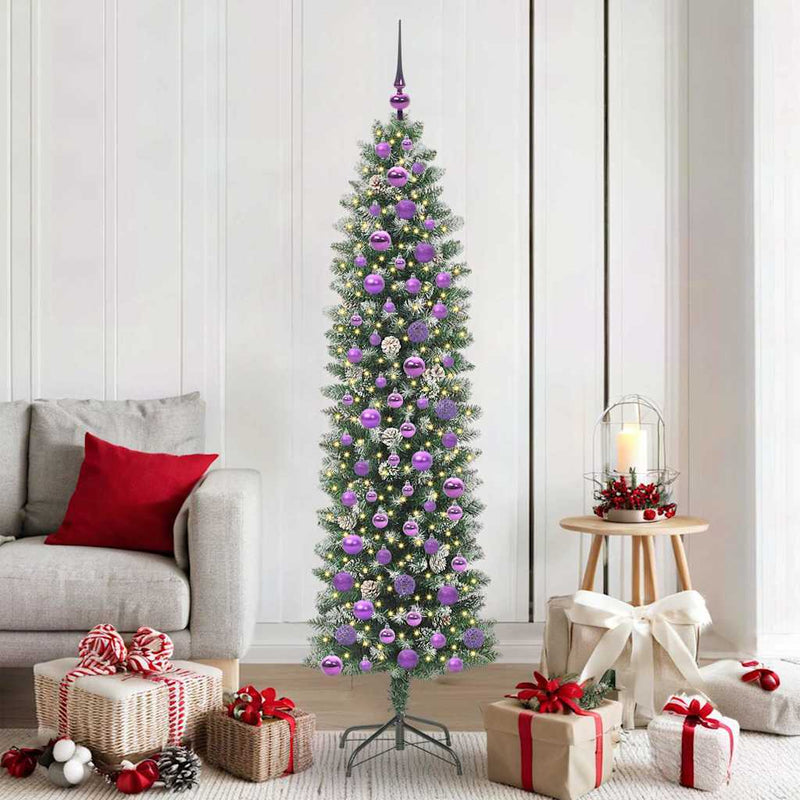 vidaXL Mű Karcsú Karácsonyi Fa 300 LED-del Zöld és fehér 180 cm