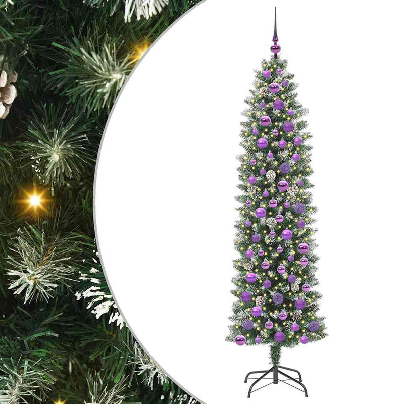 vidaXL Mű Karcsú Karácsonyi Fa 300 LED-del Zöld és fehér 180 cm