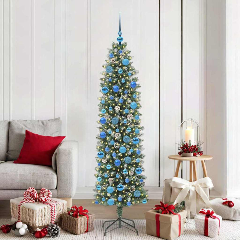 vidaXL Mű Karcsú Karácsonyi Fa 300 LED-del Zöld és fehér 180 cm