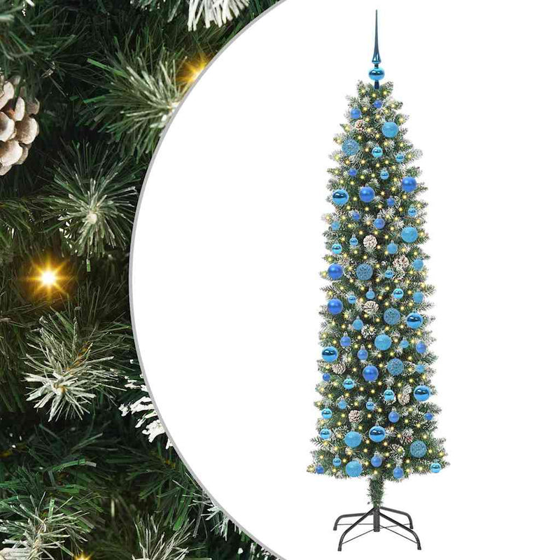 vidaXL Mű Karcsú Karácsonyi Fa 300 LED-del Zöld és fehér 180 cm