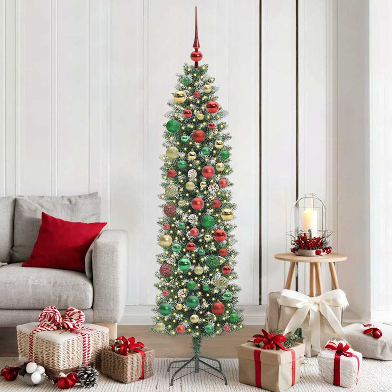 vidaXL Mű Karcsú Karácsonyi Fa 300 LED-del Zöld és fehér 180 cm