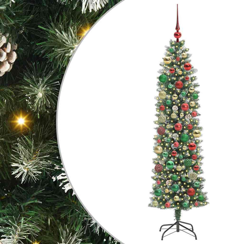 vidaXL Mű Karcsú Karácsonyi Fa 300 LED-del Zöld és fehér 180 cm