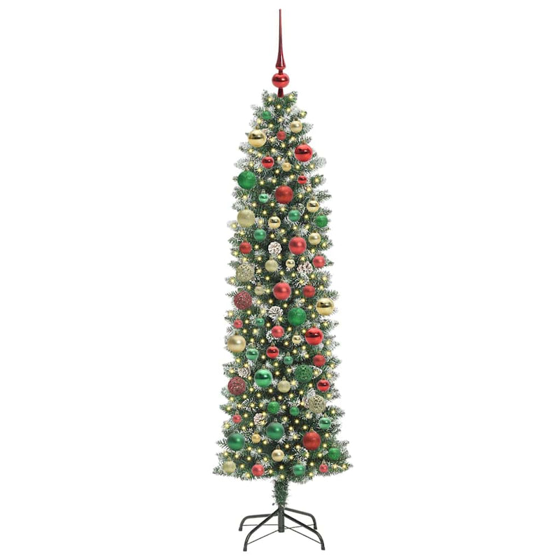 vidaXL Mű Karcsú Karácsonyi Fa 300 LED-del Zöld és fehér 180 cm